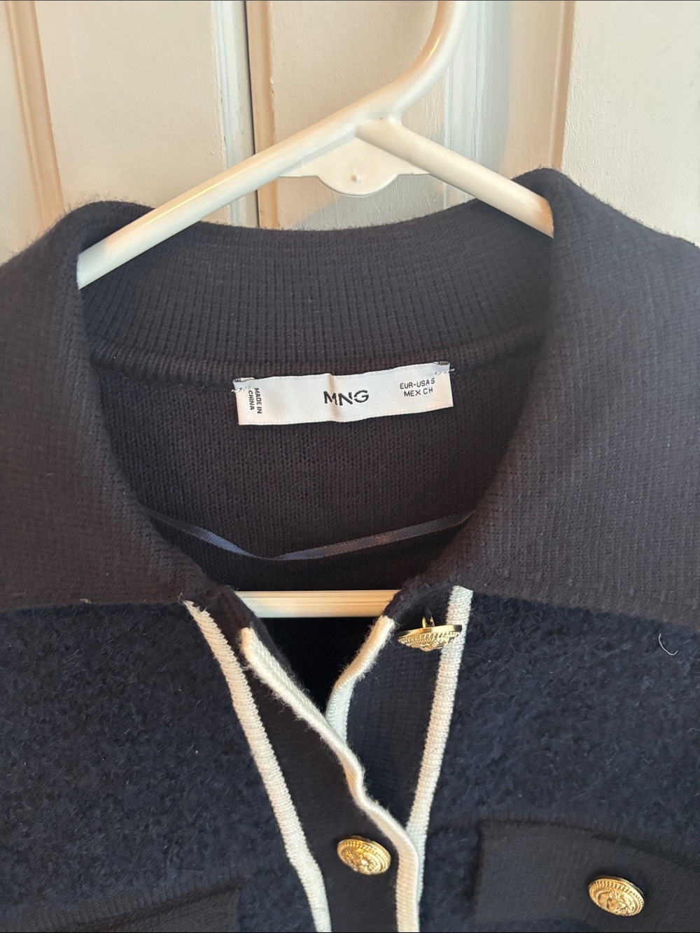 Mango Navy Knit Jacket with White Piping and Gold Buttons - Picture 2 of 3